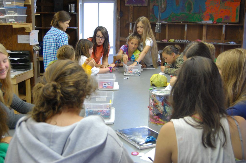 Campers engaged in creative arts and crafts at a summer camp